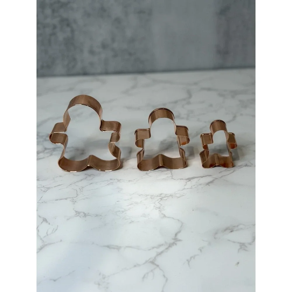 Vintage Set Copper Cookie Cutters ~  Gingerbread Family in Container